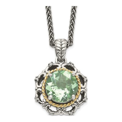 Sterling Silver & 14K Gold Prasiolite & Diamond Pendant Necklace