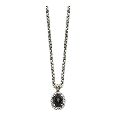 Sterling Silver & 14K Gold Onyx Pendant Necklace – view 3