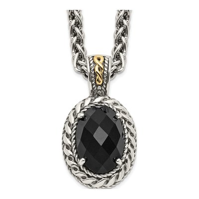Sterling Silver & 14K Gold Onyx Pendant Necklace