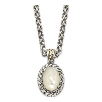 Sterling Silver & 14K Gold Mother of Pearl Pendant Necklace