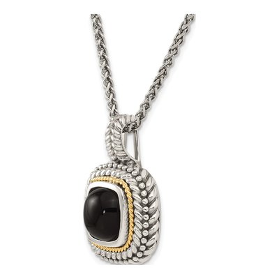 Sterling Silver & 14K Gold Onyx Pendant Necklace – view 6