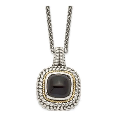 Sterling Silver & 14K Gold Onyx Pendant Necklace