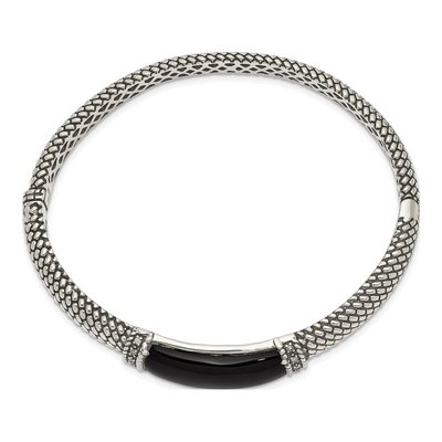 Sterling Silver 1/10 ct tw Onyx & Diamond Bangle Bracelet – view 2