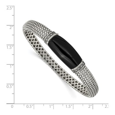 Sterling Silver 1/10 ct tw Onyx & Diamond Bangle Bracelet – view 3