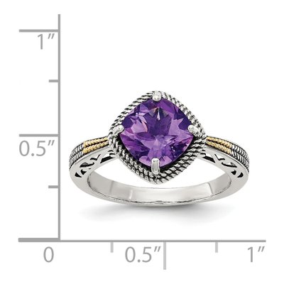 Sterling Silver & 14K Gold Amethyst Cushion Ring – view 5