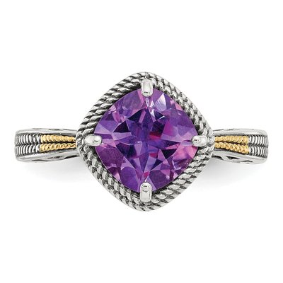 Sterling Silver & 14K Gold Amethyst Cushion Ring – view 6