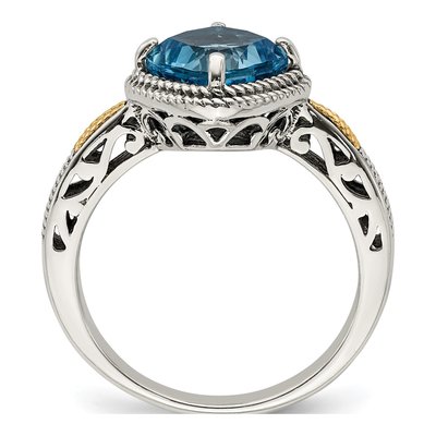 Sterling Silver & 14K Gold Swiss Blue Topaz Cushion Ring – view 3