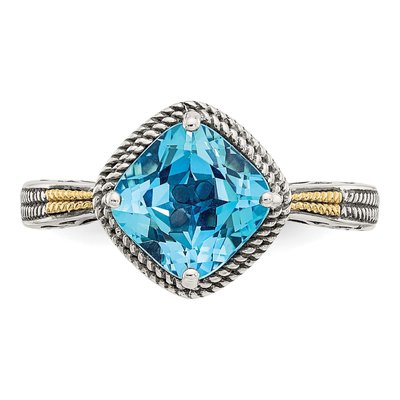 Sterling Silver & 14K Gold Swiss Blue Topaz Cushion Ring – view 6
