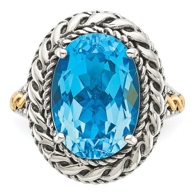 Sterling Silver & 14K Gold Swiss Blue Topaz Oval Ring – view 6