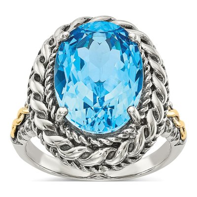 Sterling Silver & 14K Gold Swiss Blue Topaz Oval Ring