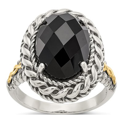 Sterling Silver & 14K Gold Onyx Ring