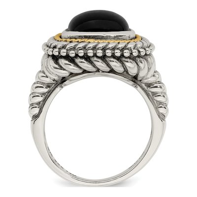 Sterling Silver & 14K Gold Onyx Cabochon Ring – view 3