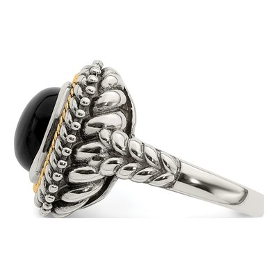 Sterling Silver & 14K Gold Onyx Cabochon Ring – view 4