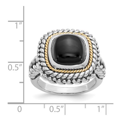Sterling Silver & 14K Gold Onyx Cabochon Ring – view 5
