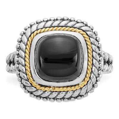 Sterling Silver & 14K Gold Onyx Cabochon Ring – view 6