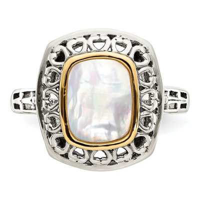 Sterling Silver & 14K Gold Mother of Pearl Ring – view 6