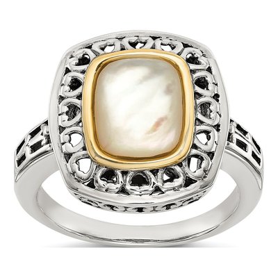 Sterling Silver & 14K Gold Mother of Pearl Ring