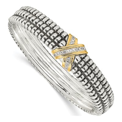 Sterling Silver & 14K Gold 1/15 ct tw Diamond Bangle Bracelet