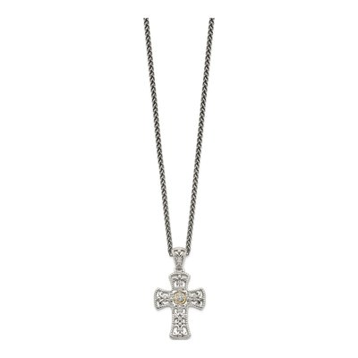 Sterling Silver & 14K Gold 1/20 ct tw Diamond Cross Pendant Necklace – view 3