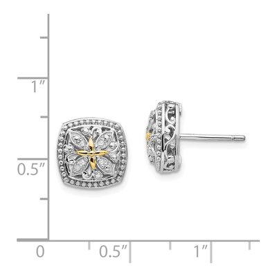 Sterling Silver & 14K Gold 1/20 ct tw Round Diamond Vintage Stud Earrings – view 5