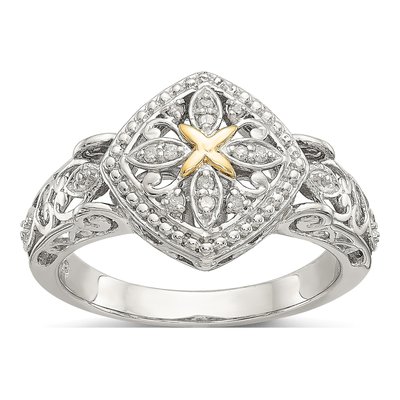 Sterling Silver & 14K Gold 1/20 ct tw Diamond Ring