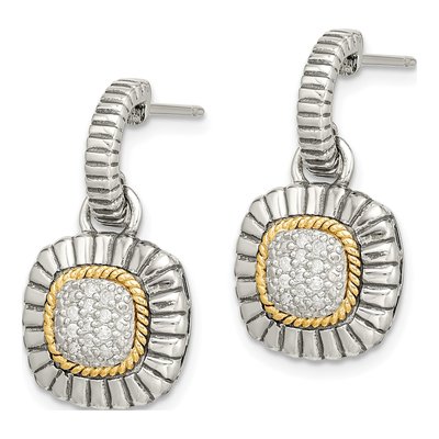 Sterling Silver & 14K Gold 1/8 ct tw Diamond Dangle Earrings – view 3