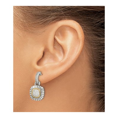 Sterling Silver & 14K Gold 1/8 ct tw Diamond Dangle Earrings – view 4