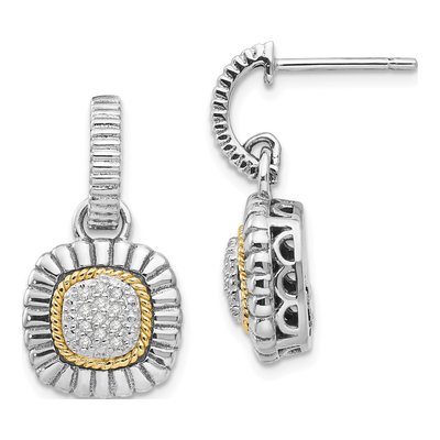 Sterling Silver & 14K Gold 1/8 ct tw Diamond Dangle Earrings