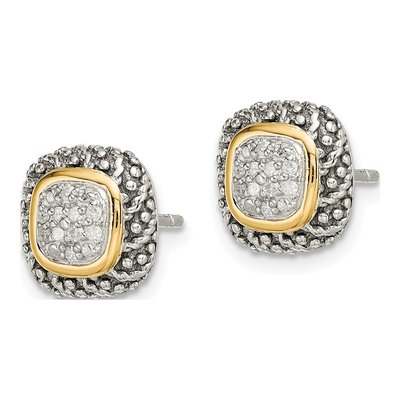 Sterling Silver & 14K Gold 1/10 ct tw Round Diamond Button Stud Earrings – view 3