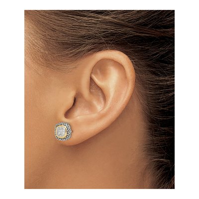 Sterling Silver & 14K Gold 1/10 ct tw Round Diamond Button Stud Earrings – view 4