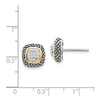 Sterling Silver & 14K Gold 1/10 ct tw Round Diamond Button Stud Earrings – view 5