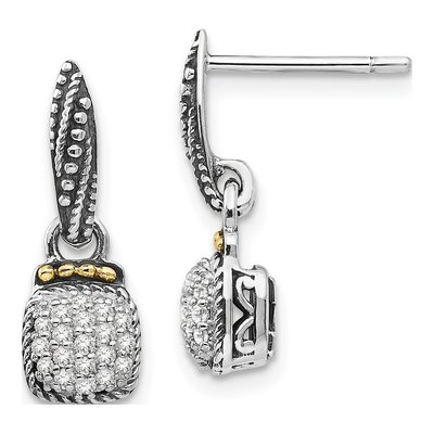 Sterling Silver & 14K Gold 0.19 ct tw Diamond Dangle Earrings