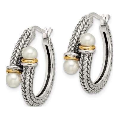 Sterling Silver & 14K Gold 25mm Freshwater Cultured Pearl Hoop Earrings – view 3