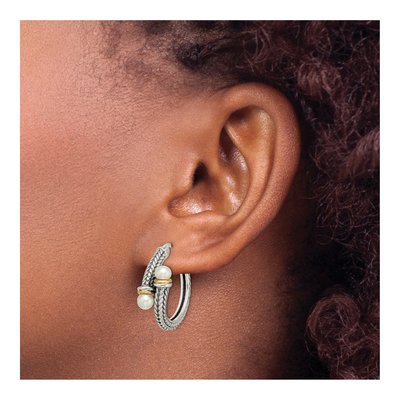 Sterling Silver & 14K Gold 25mm Freshwater Cultured Pearl Hoop Earrings – view 4