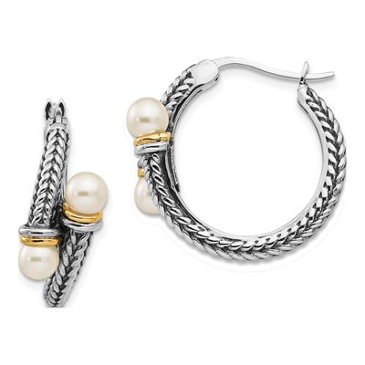 Sterling Silver & 14K Gold 25mm Freshwater Cultured Pearl Hoop Earrings