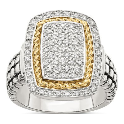 Sterling Silver & 14K Gold 1/4 ct tw Diamond Ring
