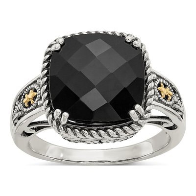 Sterling Silver & 14K Gold Onyx Ring