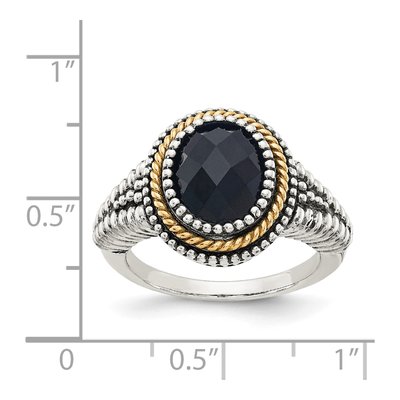 Sterling Silver & 14K Gold Onyx Checkerboard Ring – view 5