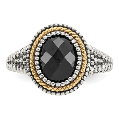 Sterling Silver & 14K Gold Onyx Checkerboard Ring – view 6