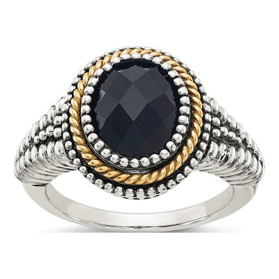 Sterling Silver & 14K Gold Onyx Checkerboard Ring