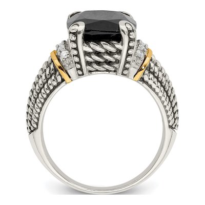 Sterling Silver & 14K Gold 1/10 ct tw Onyx & Diamond Ring – view 3