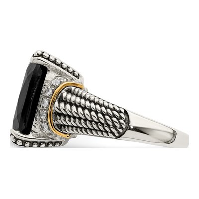 Sterling Silver & 14K Gold 1/10 ct tw Onyx & Diamond Ring – view 4