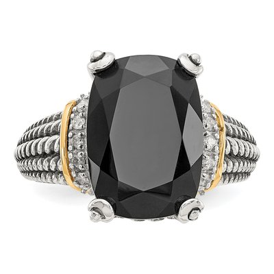 Sterling Silver & 14K Gold 1/10 ct tw Onyx & Diamond Ring – view 6