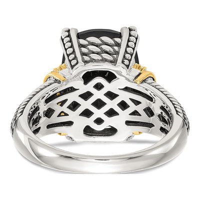 Sterling Silver & 14K Gold 1/10 ct tw Onyx & Diamond Ring – view 7