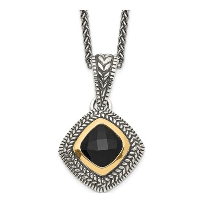 Sterling Silver & 14K Gold Onyx Pendant Necklace