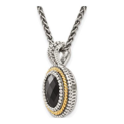 Sterling Silver & 14K Gold Onyx Pendant Necklace – view 5