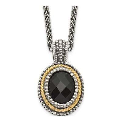 Sterling Silver & 14K Gold Onyx Pendant Necklace