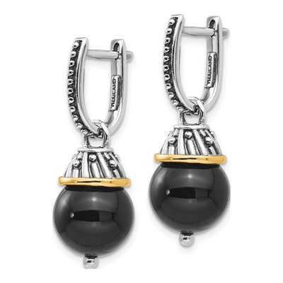 Sterling Silver & 14K Gold Onyx Dangle Earrings – view 3