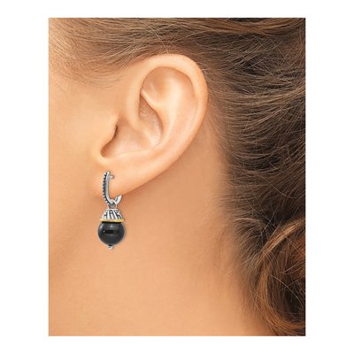 Sterling Silver & 14K Gold Onyx Dangle Earrings – view 4