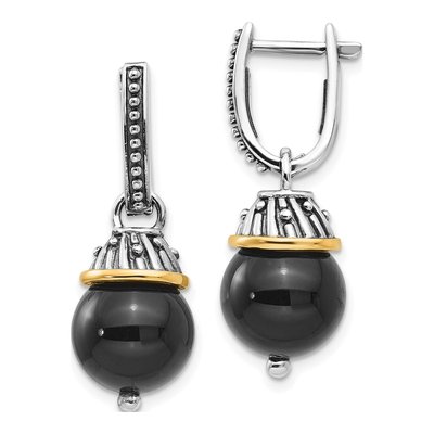 Sterling Silver & 14K Gold Onyx Dangle Earrings